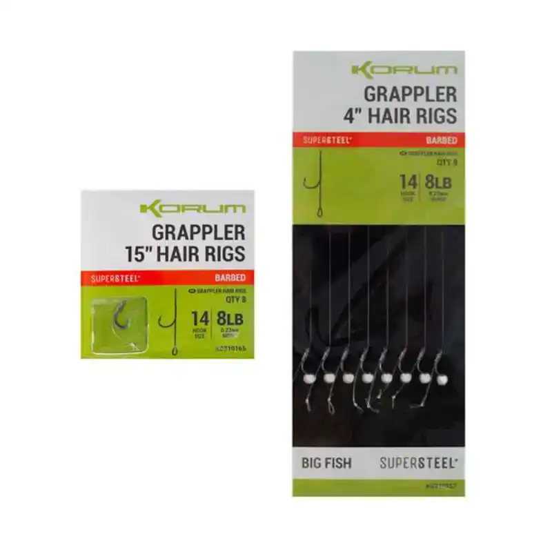 Grappler Hair Rigs - Barbed - Haken: 10 - 0,28 mm - 15''/38 cm