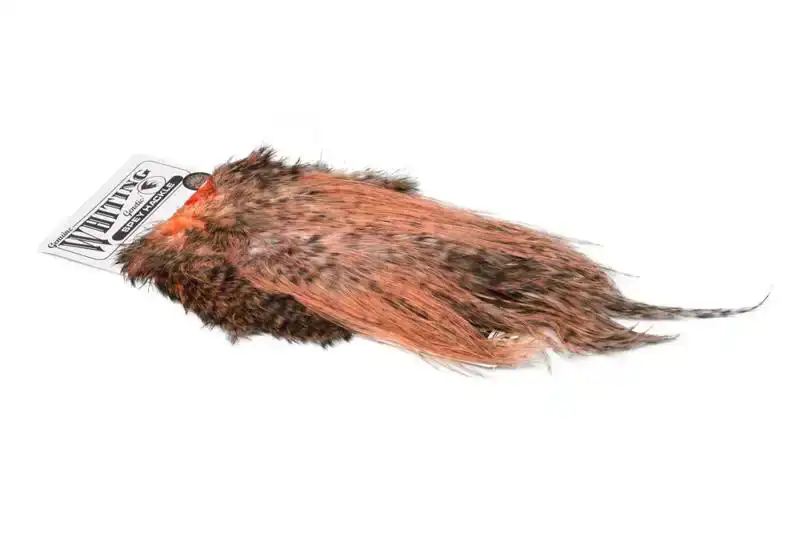 Spey Hackle Rooster Saddle Bronze Grizzly dyed Salmon