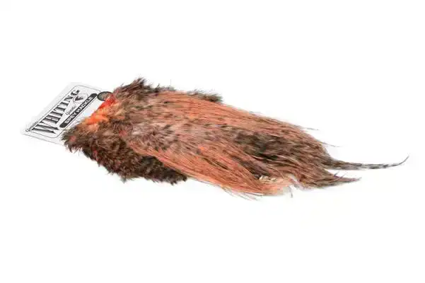 Spey Hackle Rooster Saddle Bronze Grizzly dyed Salmon