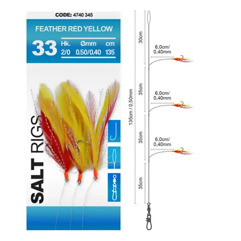 Feather Red Yellow - Salt Rig 33 - 3 haken