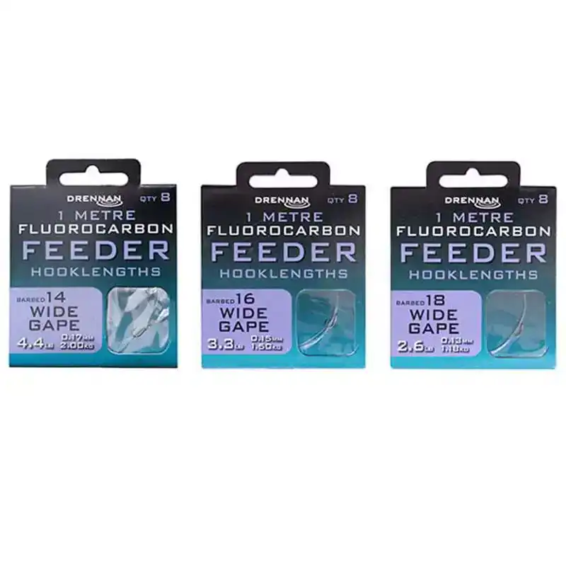 Fluorocarbon Wide Gape Feeder Hooklengths - Haken: 14 - 0,17 mm